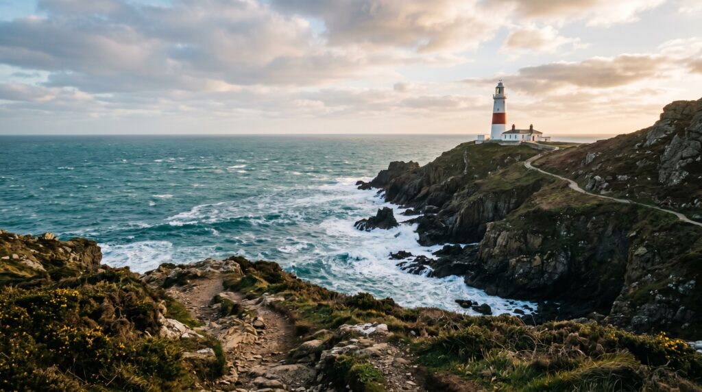 Un faro en un acantilado al lado del oceano